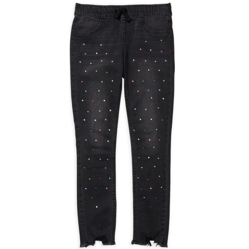 Justice Black Denim Jeggins Soft & Comfy Multi Colored‎ Beads Sz 14 Youth Nwt